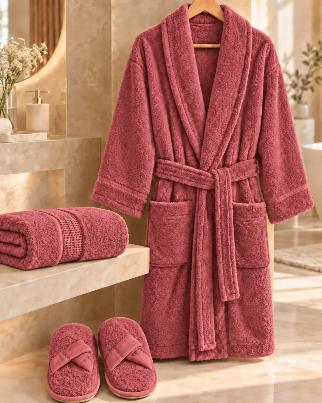 Özdilek Colourist Kırmızı Kişisel Banyo Bornoz Seti (L Beden)